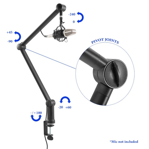 Support de microphone professionnel à perche MS06 Premium de Boost Industries pour bureau