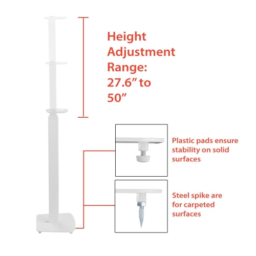 Support de plancher à hauteur réglable S1-FLR2-WH de Boost Industries pour haut-parleur SONOS® ONE, SONOS® ONE SL et SONOS Play:1