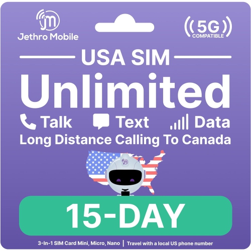 [Solde de la journée nationale des patriotes] Carte SIM prépayée de Jethro Mobile aux États-Unis, 4G LTE haute vitesse, appels et messages texte illi