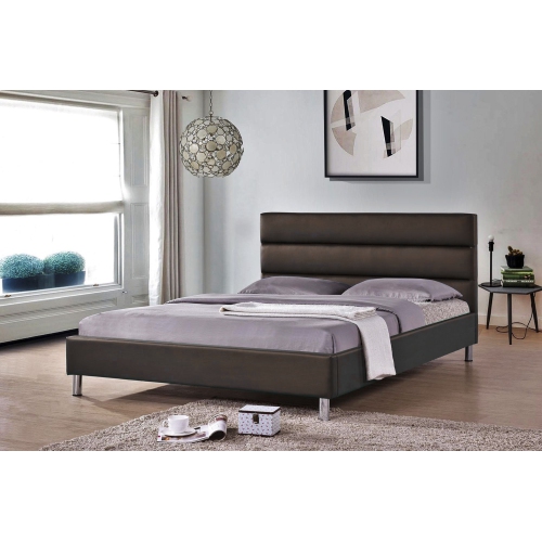 QUEENSONS  Espresso Pu Upholstered Double Size Platform Bed (No Box Spring Required)