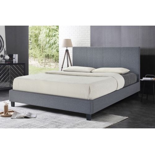 QUEENSONS  Fabric Up Town Contemporary Double Size Platform Bed (No Box Spring Required ) In Grey