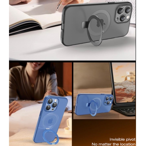 TopSave Magnetic Ring Stand [Compatible with Magsafe]Translucent Back Slim Phone Case For iPhone 16 Pro 6.3", Black