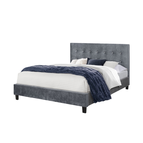 Grey Velvet Fabric Diamond Tufted Queen Size Platform Bed