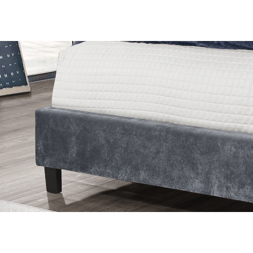 Grey Velvet Fabric Diamond Tufted Queen Size Platform Bed