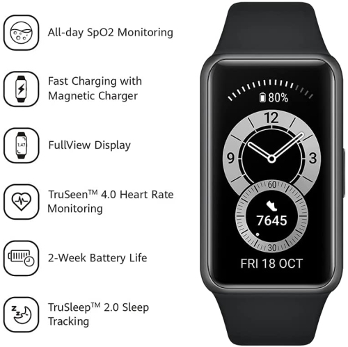 HUAWEI Band 6: Health & Fitness Activity Tracker - Heart Rate & SpO2 Monitor, 96 Workout Modes, 2-Wk Battery, Fast Charge, Sleep Tracking, FullView
