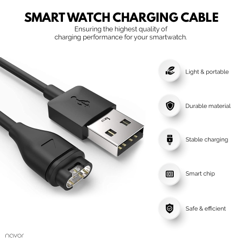 Câble de recharge de rechange de Navor pour Fenix 7/6/5 de Garmin, Epix de 2e génération, Forerunner 45/55/245/255/945/955, Venu 2/3, Vivoactive 3/4