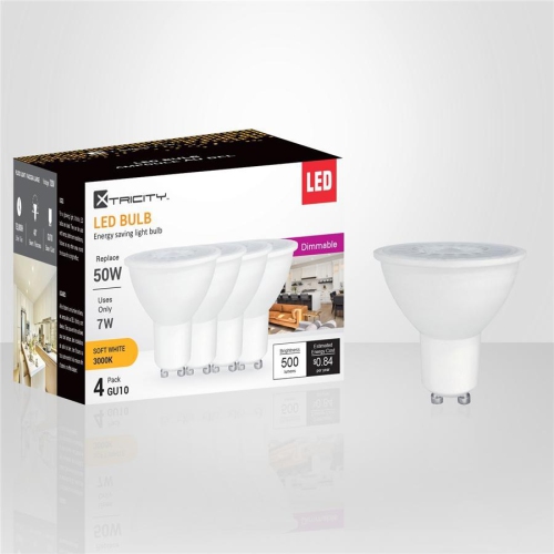 Xtricity - Set of 4 Dimmable Energy Saving LED Bulbs, 7W, GU10 Base, 3000K Soft White