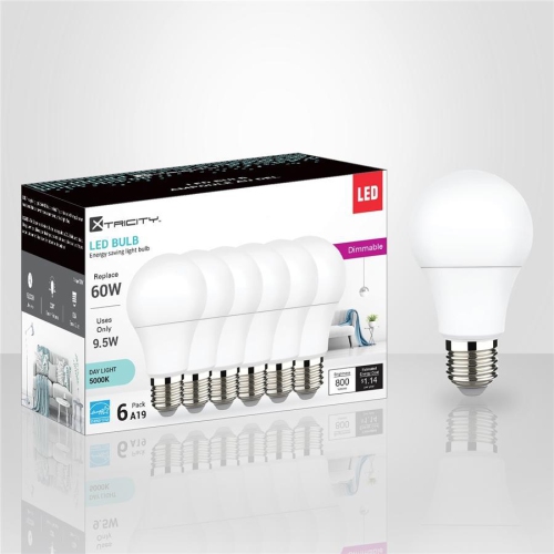 Xtricity - 6-Pack Dimmable Energy Saving LED Bulbs, 9.5W, E26 Base, 5000K Daylight