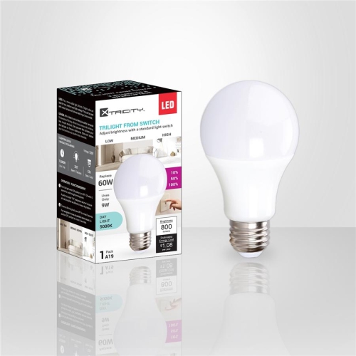 Xtricity - Ampoule DEL 3 Intensités à Intérupteur, 9W, Culot E26, 5000K Lumière du Jour