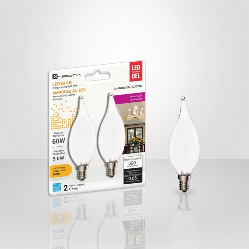 Xtricity - Dimmable Energy Saving LED Frosted Bulb Kit, 5.5W, Candelabra Base, 3000K Soft White