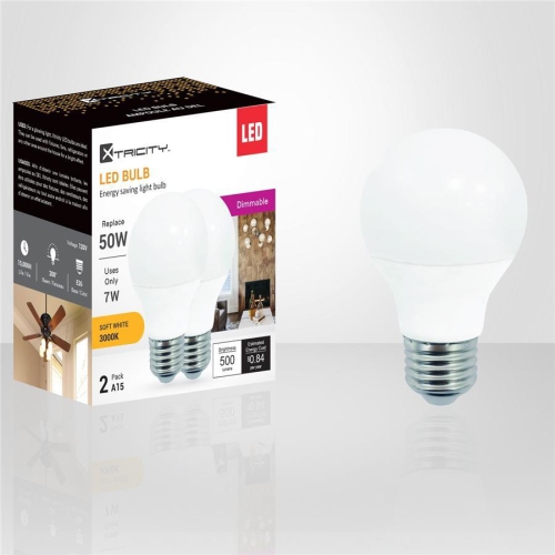 Xtricity - Set of 2 Dimmable Energy Saving LED Bulbs, 7W, E26 Base, 3000K Soft White
