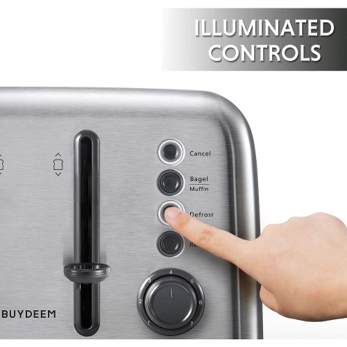 BUYDEEM DT-6B83S 4-Slice Extra Wide Slots Toaster - Stainless Steel