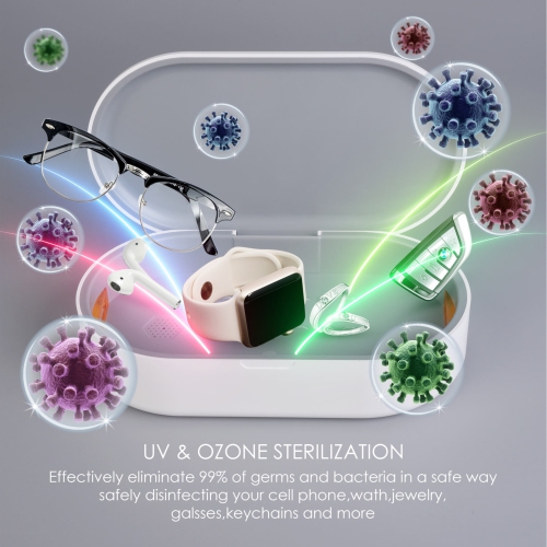 MYNE Double UV Sterilizer, Rapid Wireless Smart Phone Charger with Aromo Therapy, White