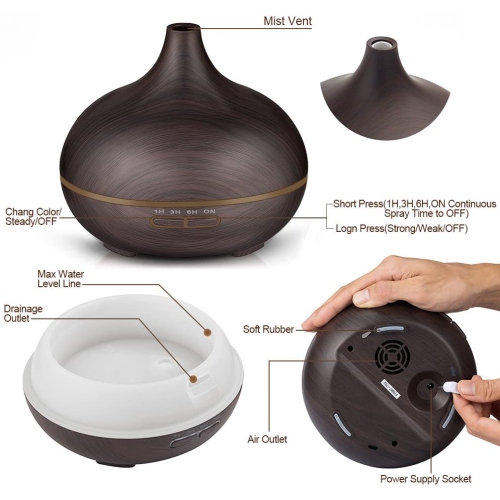 550ml Aroma Diffuser with Remote Control Aromatherapy Ultrasonic Cool Mist Humidifier Essential Oil Diffuser 7 Color LED Change for Office Home