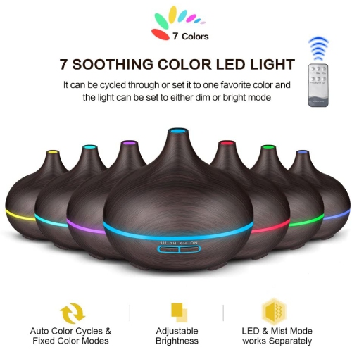 550ml Aroma Diffuser with Remote Control Aromatherapy Ultrasonic Cool Mist Humidifier Essential Oil Diffuser 7 Color LED Change for Office Home