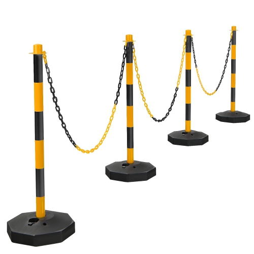 Costway 4 Pack Traffic Delineator Poles 34" Barrier w/5FT Chains & Fillable Base