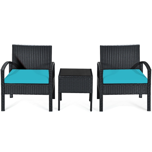 Costway 3PC Patio Rattan Furniture Set Coffee Table Conversation Sofa Cushioned