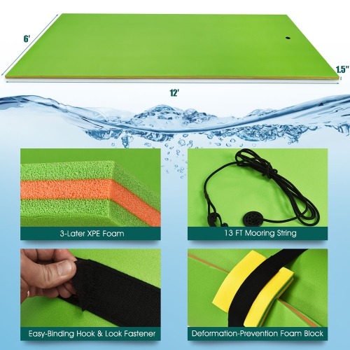 Costway 3-Layer Floating Water Pad 12' x 6' Floating Oasis Foam Mat