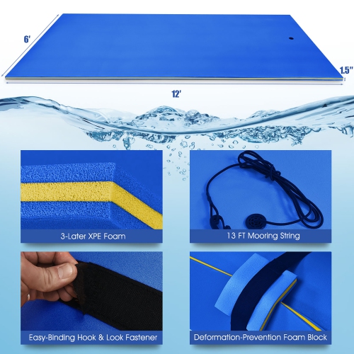 Costway 3-Layer Floating Water Pad 12' x 6' Floating Oasis Foam Mat