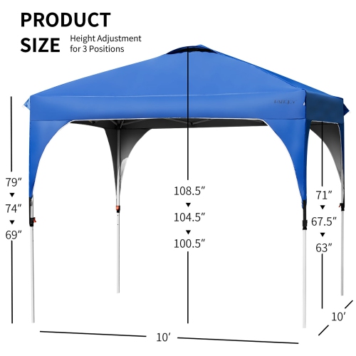 Costway 10x10 FT Outdoor Pop Up Tent Canopy Height Adjustable Sun Shelter W/ Roller Bag