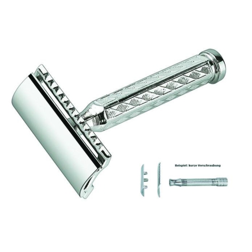 Merkur Double Edge Safety Razor, Straight Cut, Chrome-Plated, Etched Handle