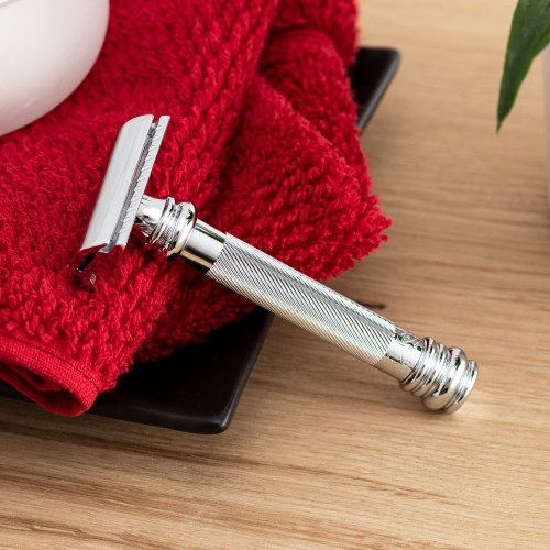 Merkur Double Edge Safety Razor, Straight Cut, Extra Long Handle, Chrome