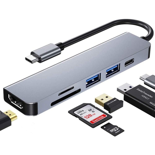 Adaptateur multi-port Hub USB C 6 en 1 avec résolution HDMI 4K pour ordinateurs portables USB C Nintendo et autres appareils de type C - axGear