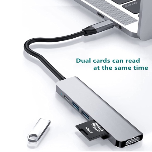 Adaptateur multi-port Hub USB C 6 en 1 avec résolution HDMI 4K pour ordinateurs portables USB C Nintendo et autres appareils de type C - axGear