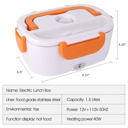 Electric Lunch Box for Car and Home 110V & 12V 40W Portable Food Warmer Heater 1.5L Stainless Steel Container - axGear