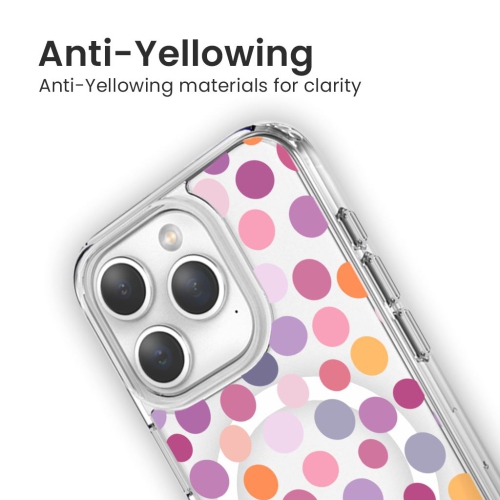 MagSafe iPhone 15 Pro Purple Polka Dots Clear Case