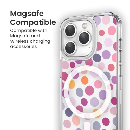 MagSafe iPhone 15 Pro Purple Polka Dots Clear Case