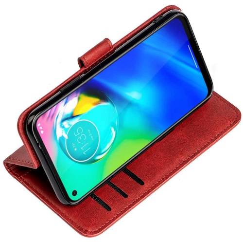 TopSave Leather Folio Flip Wallet w/Magnetic Clip Card Slot Holder Case For TCL 20S, Burgundy