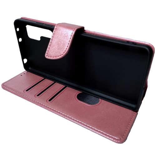 TopSave Leather Folio Flip Wallet w/Magnetic Clip Card Slot Holder Case For TCL 20 Pro, Rose Gold