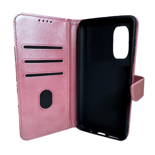 TopSave Leather Folio Flip Wallet w/Magnetic Clip Card Slot Holder Case For TCL 20S, Rose Gold