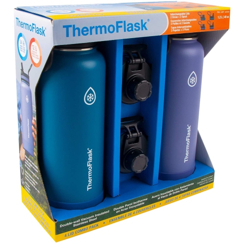 ThermoFlask Stainless-Steel Bottle 1.2L (40oz) Spout & Straw Combo 2-Pack Blue & Mauve