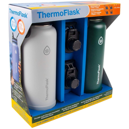 ThermoFlask Stainless-Steel Bottle 1.2L (40oz) Spout & Straw Combo 2-Pack Ice Gray & Pine