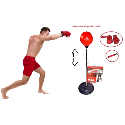 Freestanding Punching Bag Boxing Training 3 in 1 Combo Set with Boxing Gloves, Hand Pump, Adjustable Height Boxing Bag, Heavy Bag, Home Gym Boxing Eq