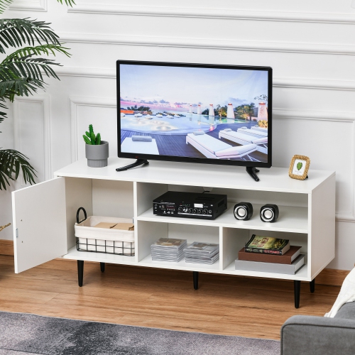 Homcom Meuble TV moderne pour téléviseurs jusqu'à 60 pouces avec étagère de rangement, trou de câble, centre de divertissement à domicile, pour salon