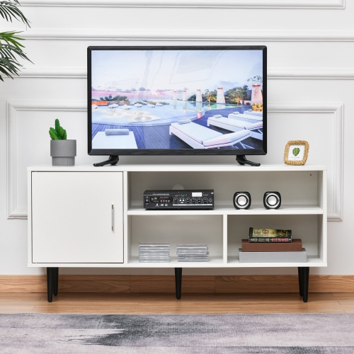 Homcom Meuble TV moderne pour téléviseurs jusqu'à 60 pouces avec étagère de rangement, trou de câble, centre de divertissement à domicile, pour salon