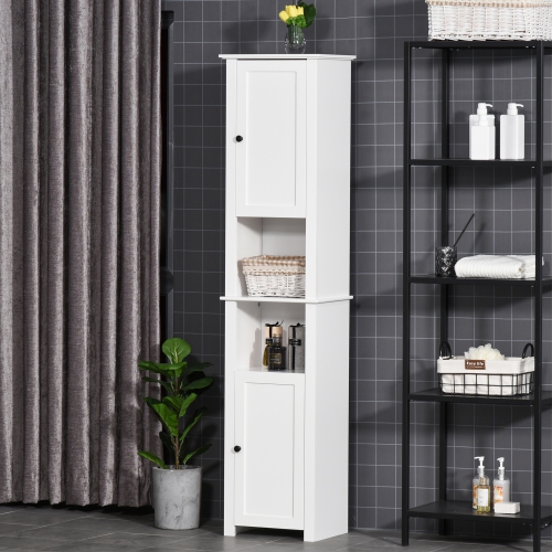 HOMCOM Tall Bathroom Storage Cabinet, Freestanding Narrow Storage Cabinet, Bathroom Floor Cabinet with 2-Tier Shelf and 2 Doors, White