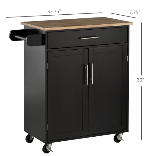 HOMCOM Rolling Kitchen Island Cart with Wood Top, Enough Storage Drawer Space with Towel Bar Rack Shelves, Portable Kitchen Utility Serving Cart