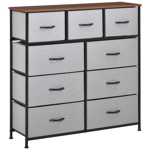 HOMCOM – Commode pour chambre à coucher avec 9 tiroirs, commode en tissu à 4 niveaux, grande tour de rangement pour commode avec cadre en acier et de