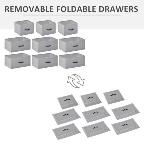 HOMCOM Dresser for Bedroom with 9 Drawers, 4-Tier Fabric Chest of Drawers, Tall Dresser Storage Tower with Steel Frame and Wooden Top for Closets,