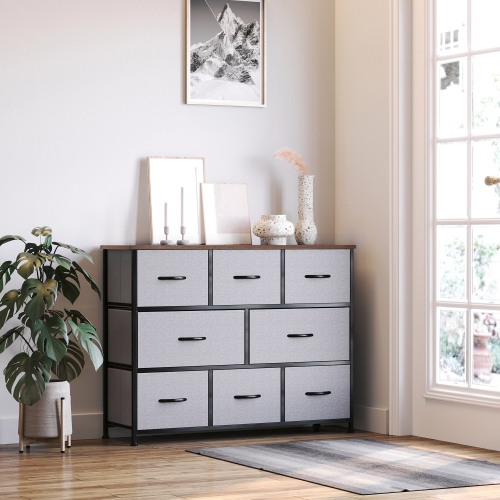 HOMCOM Dresser for Bedroom with 8 Drawers, 3-Tier Fabric Chest of Drawers, Tall Dresser Storage Tower with Steel Frame and Wooden Top for Closets,