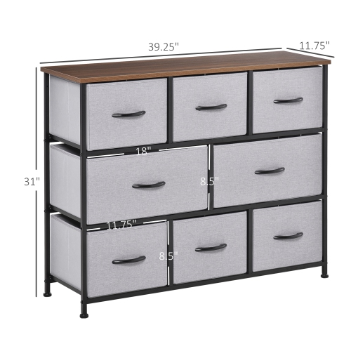 HOMCOM Dresser for Bedroom with 8 Drawers, 3-Tier Fabric Chest of Drawers, Tall Dresser Storage Tower with Steel Frame and Wooden Top for Closets,