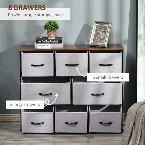 HOMCOM Dresser for Bedroom with 8 Drawers, 3-Tier Fabric Chest of Drawers, Tall Dresser Storage Tower with Steel Frame and Wooden Top for Closets,