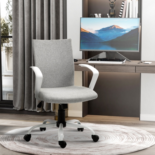 Vinsetto Mid Back Office Chair Linen Swivel Computer Desk Chair Task Chair with Wheels, Arm, Tilt Function, Light Grey