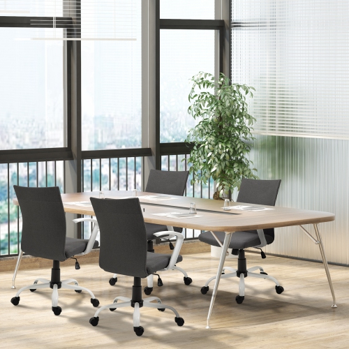 Vinsetto Mid Back Office Chair Linen Swivel Computer Desk Chair Task Chair with Wheels, Arm, Tilt Function, Charcoal Grey