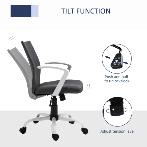Vinsetto Mid Back Office Chair Linen Swivel Computer Desk Chair Task Chair with Wheels, Arm, Tilt Function, Charcoal Grey