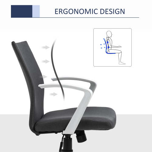 Vinsetto Mid Back Office Chair Linen Swivel Computer Desk Chair Task Chair with Wheels, Arm, Tilt Function, Charcoal Grey